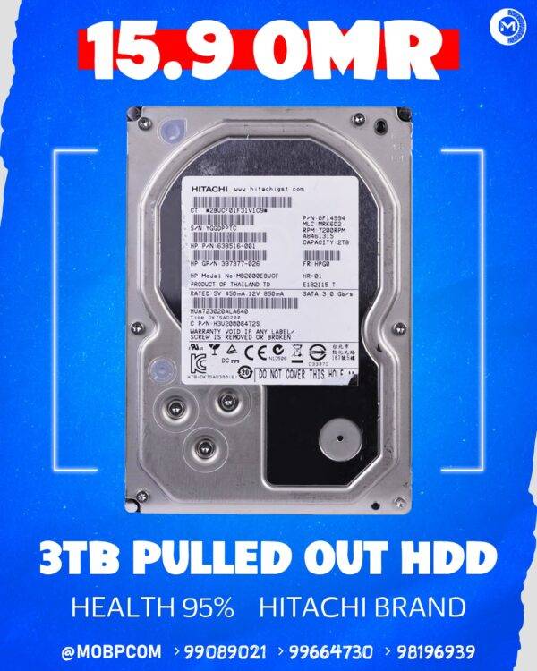 HITACHI 3TB PULLED OUT HHD 95% Health