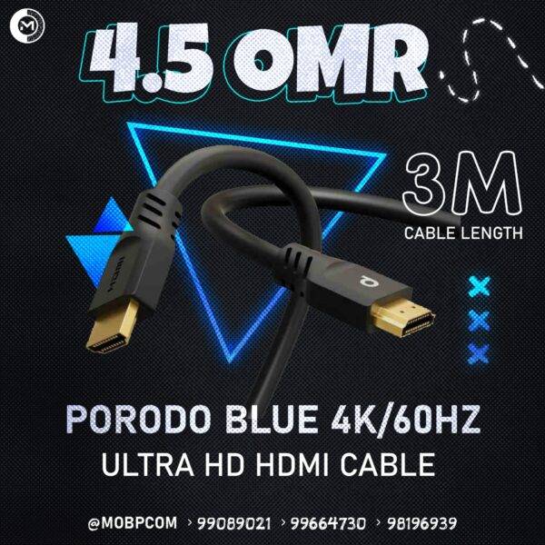 PORODO BLUE 4K 60HZ ULTRA HD HDMI CABLE 3M