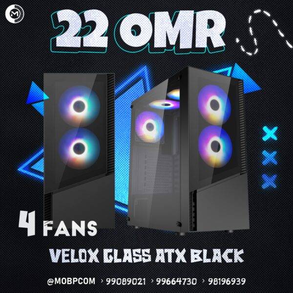 VELOX GLASS ATX BLACK 4 FANS GAMING CASE