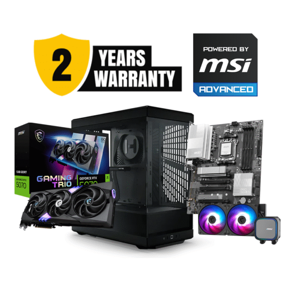 MSI RTX 5070 12G GAMING TRIO OC, RYZEN 5 9600X, MSI MAG CORELIQUID A13 240, MSI PRO B840-P WIFI, 16GB 6000 MHZ, MSI M480 PRO 4.0 NVME M.2, 750W, HYTE Y40