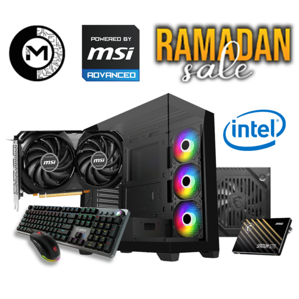 MSI RTX 4060 VENTUS 2X 8G OC, INTEL I5 12400F, AG 200 COOLER, MSI H610M, MSI 240GB SATA S270, 16 GB 3200 MHZ, MSI MAG A600DN, FSP M340 GAMING CASE - 4 FANS