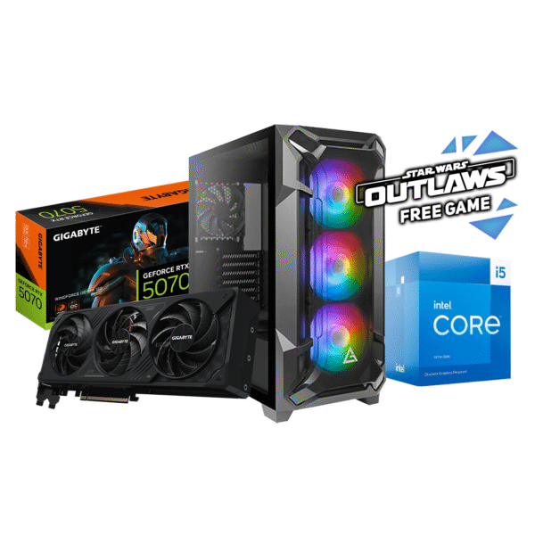 RTX 5070 12GB WINDFORCE OC, INTEL I5 13400F, DEEPCOOL AG 200, B760M K V2 DDR4, 16 GB DDR4 3200MHZ, 1TB WD BLUE GEN 4, 700W, ANTEC DARK LEAGUE DF600 - 4 FANS