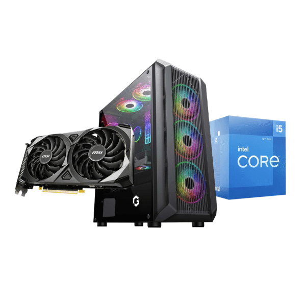 MSI RTX 3060 12GB, INTEL I5 12400F, AG 200 CPU COOLER, H610M, 500 GB SSD , 16 GB 3200 MHZ, 700W, GAMEON TRIDENT II GAMING CASE WITH 4 FANS