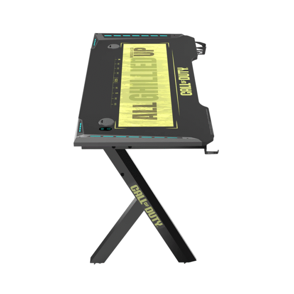 Call Of Duty (COD) Hawksbill Series RGB Flowing Light Gaming Desk With Mouse pad, Headphone Hook & Cup Holder - Black/Green - Image 9