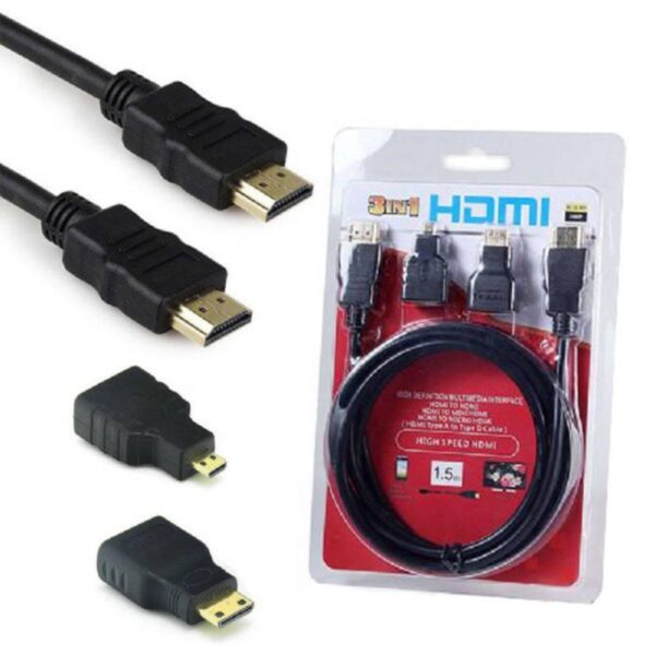 3in1 HDMI to HDMI/Mini/Micro HDMI Adaptor Cable Kit HD for Tablet PC TV