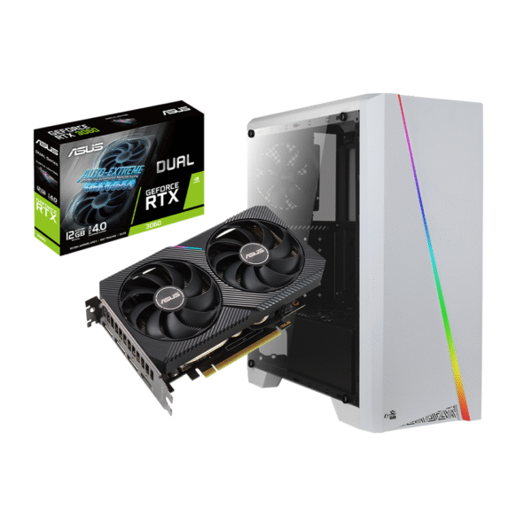 ASUS RTX 3060 12GB, intel i5 11400f, ag200 cooler, H510M motherboard, 8GB RAM, Msi 240GB SSD, PSU 600w, Aerocool Cylonw Case White