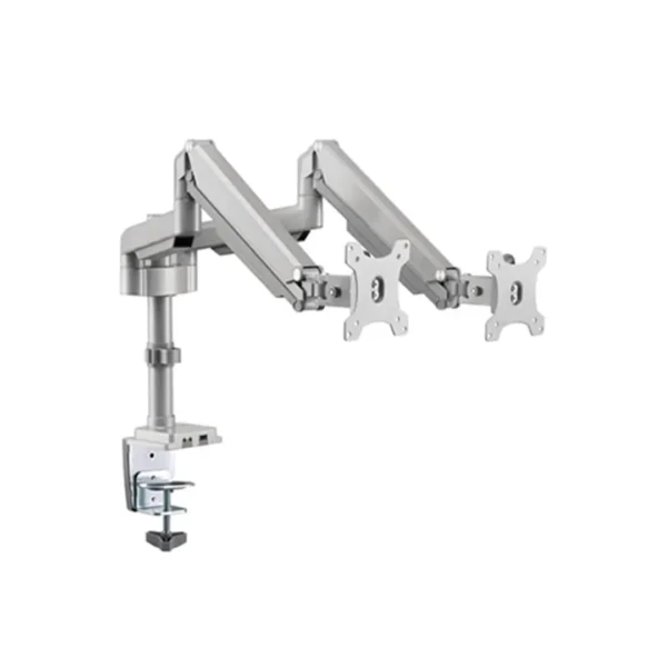GadgetsON GGO-2076 Pole-mounted Gas Spring Aluminum Dual Monitor Arm, Stand And Mount For Gaming And Office Use, 17″ – 32″, With Usb Port Each, Arm Up To 9 Kg, Silver - Image 2
