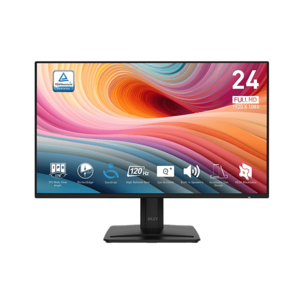 MSI PRO MP242A E2 23.8" IPS 120Hz Frameless Monitor with Eye-Care Technology, HDMI/DisplayPort/VGA Connectivity, and Built-in Speakers