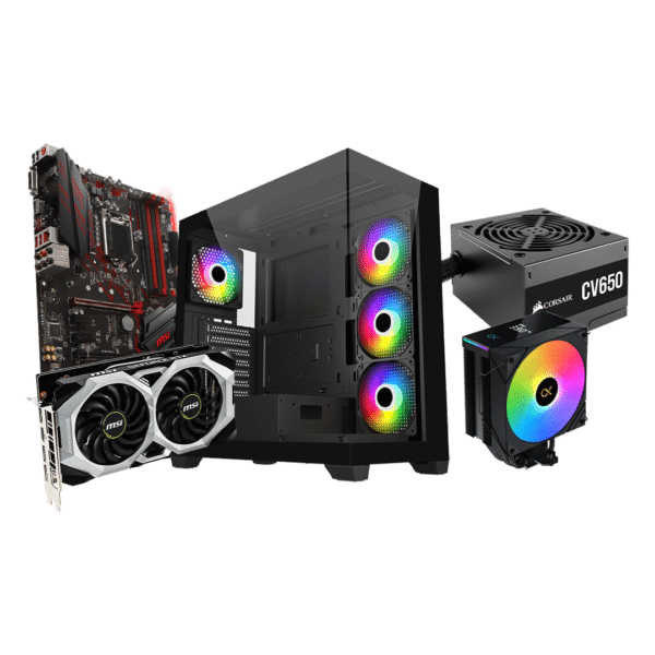 RTX 2060 VENTUS 6G, INTEL I5 9600K, XIGMATEK AK4 CPU COOLER, MPG Z390 GAMING PLUS, 650W CORSAIR BRONZE, FSP M340 GAMING CASE, 32GB DDR4, 500GB WD BLUE M.2, 2TB HDD BARRACUDA - 4 ARGB FANS