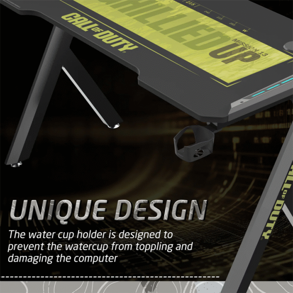 Call Of Duty (COD) Hawksbill Series RGB Flowing Light Gaming Desk With Mouse pad, Headphone Hook & Cup Holder - Black/Green - Image 2
