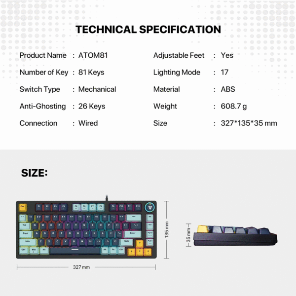 Fantech MK875V2 ATOM 81 RGB Mechanical Gaming Keyboard MIZU EDITION Navy Blue - Image 2