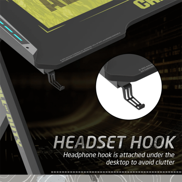 Call Of Duty (COD) Hawksbill Series RGB Flowing Light Gaming Desk With Mouse pad, Headphone Hook & Cup Holder - Black/Green - Image 3