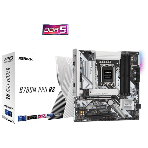 ASRock B760M Pro RS Motherboard DDR5 7200MHz HDMI DisplayPort eDP PCIe Gen5 (Graphics) 14th 13th 12th Gen Intel Core Processors LGA1700 192GB
