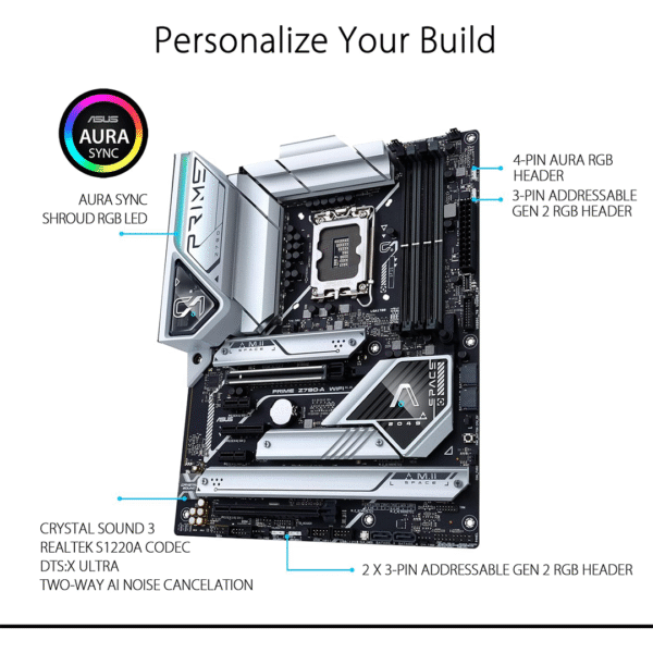 ASUS Prime Z790-A WiFi 6E LGA 1700(Intel 14th,13th&12th) ATX Motherboard (16+1 DrMOS, PCIe 5.0,DDR5,4X M.2 Slots,2.5 Gb LAN,USB 3.2 Gen 2 Front Panel Type-C, Thunderbolt 4/USB4, DP) - Image 2