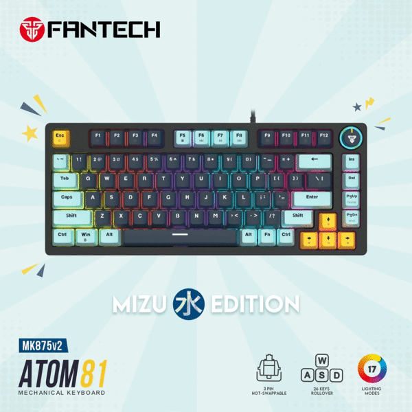 Fantech MK875V2 ATOM 81 RGB Mechanical Gaming Keyboard MIZU EDITION Navy Blue - Image 3