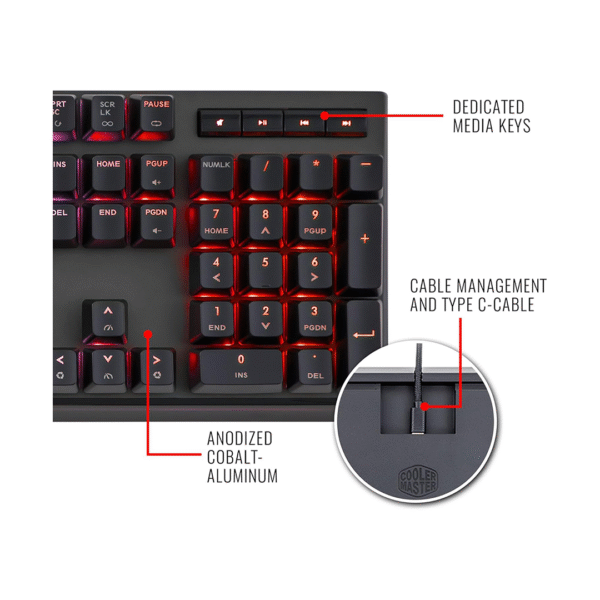 Cooler Master MasterKeys MK750 RGB Mechanical Gaming Keyboard – Cherry MX Red Switches, 16.7M RGB Lighting, 1000Hz Polling Rate, Detachable Wrist Rest, USB-C, Onboard Memory - Image 4