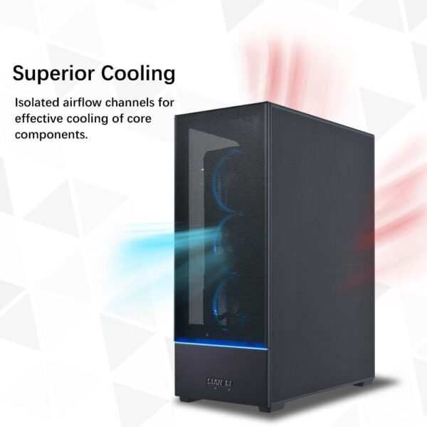 LIAN LI SUP01X Gaming Case Black,Medium Case - (3x120mm PWM fans, PCIE 4.0 included) - Image 3
