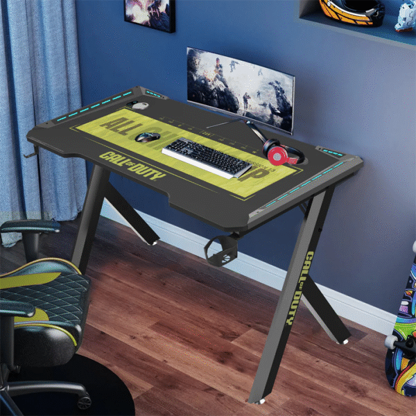 Call Of Duty (COD) Hawksbill Series RGB Flowing Light Gaming Desk With Mouse pad, Headphone Hook & Cup Holder - Black/Green - Image 6