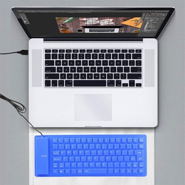 Foldable Silicone Keyboard, USB Wired 85 Keys Waterproof Rollup Silent Typing Soft Touch Keyboard for PC Notebook Laptop(Blue) - Image 2