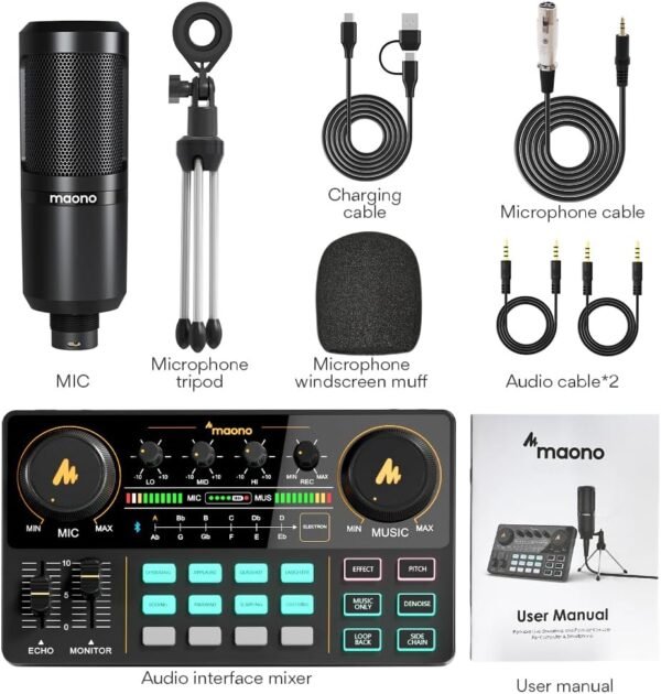 MAONO Podcast Equipment Bundle Audio mixer All-in-One Podcast Production Studio with 3.5mm Microphone for Live Streaming, Podcast Recording, PC, Smartphone, DJ MaonoCaster Lite (AU-AM200-S1) - Image 3