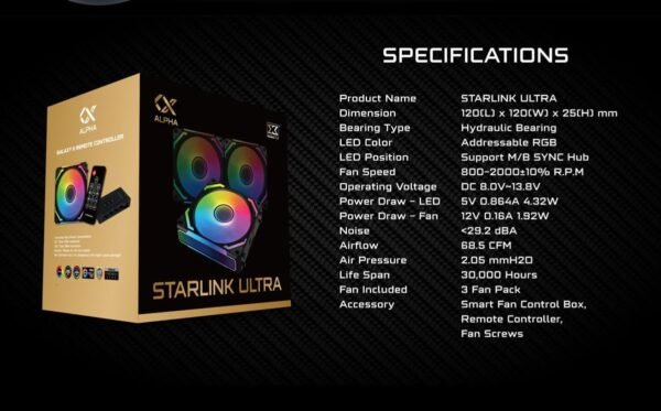 Xigmatek Starlink Ultra aRGB Fans, 2000RPM Fan Speed,  Remote Controller, 120x120x 3 Fan Pack, - Image 2
