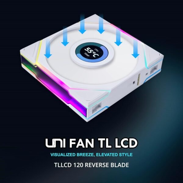 UNI FAN TL-LCD 120 White (1pc)aRGB PWM with LCD Screen 120mm TBC RPM (1pcs) NO controller 28mm thickness - Image 2