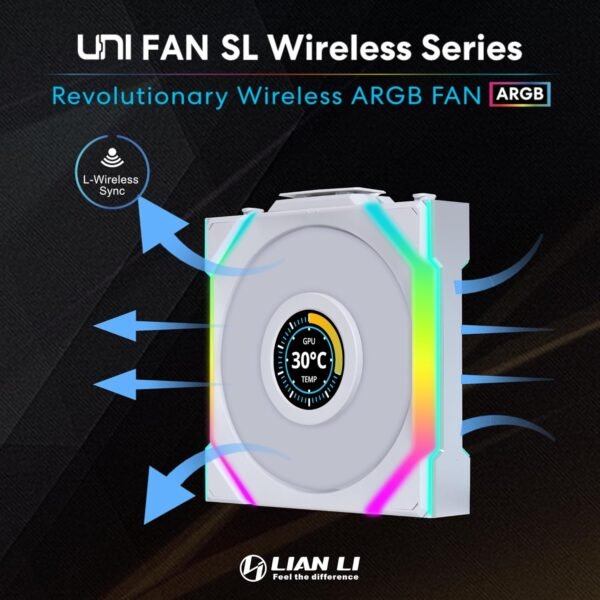 Lian Li Uni Fan SL120 Wireless LCD 120 White - Pack of 1 Reverse - Image 2