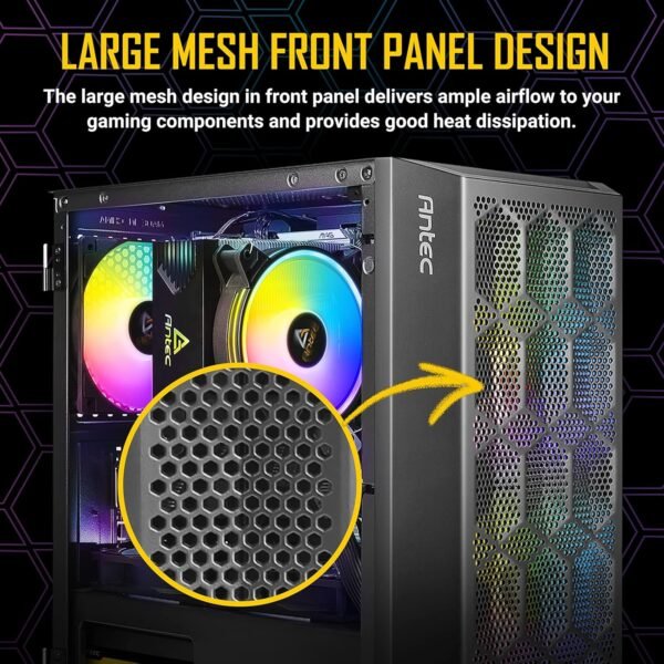 ANTEC NX200 M, MICRO-ATX TOWER, MINI-TOWER COMPUTER CASE WITH 120MM REAR FAN PRE-INSTALLED, MESH DESIGN IN FRONT PANEL VENTILATED AIRFLOW, NX SERIES, BLACK, (CJ11132623) - Image 4