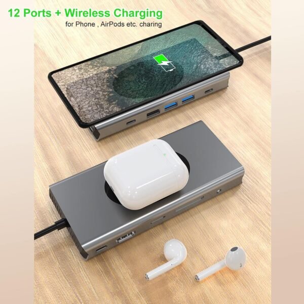 Docking Station USB C Hub 13-in-1 with Wireless Charging Station, USB C to HDMI, Ethernet, VGA, 5 USB and SD/TF, 100W PD, 3.5mm Audio - Image 5