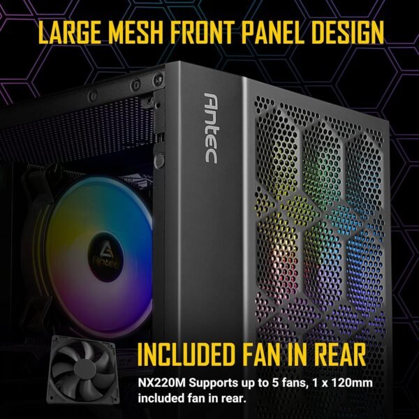 ANTEC NX200 M, MICRO-ATX TOWER, MINI-TOWER COMPUTER CASE WITH 120MM REAR FAN PRE-INSTALLED, MESH DESIGN IN FRONT PANEL VENTILATED AIRFLOW, NX SERIES, BLACK, (CJ11132623) - Image 3