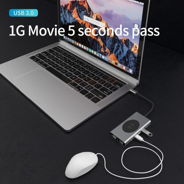 Docking Station USB C Hub 13-in-1 with Wireless Charging Station, USB C to HDMI, Ethernet, VGA, 5 USB and SD/TF, 100W PD, 3.5mm Audio - Image 6