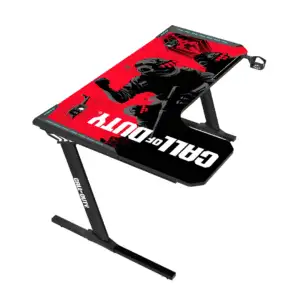 Call Of Duty (COD) Phantom XL-L Series L-Shaped RGB Flowing Light Gaming Desk With Mouse pad, Headphone Hook, Cup Holder, Cable Management, Gamepad Holder, Qi Wireless Charger & USB Hub - Black/Red
