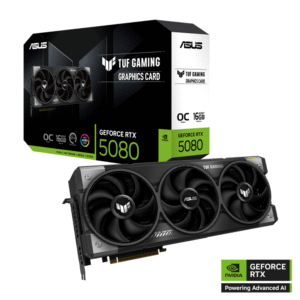 ASUS TUF Gaming GeForce RTX™ 5080 16GB GDDR7 OC Edition, featuring high performance with 2730 MHz boost clock, advanced cooling, and military-grade durability for seamless gaming and professional use
