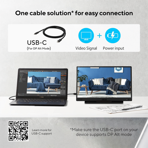 ASUS ZenScreen 15.6” 1080P Portable USB Monitor (MB166C) - Full HD, IPS, USB Type-C, , Tripod Mountable, Anti-Glare Surface, Protective Sleeve - Image 2