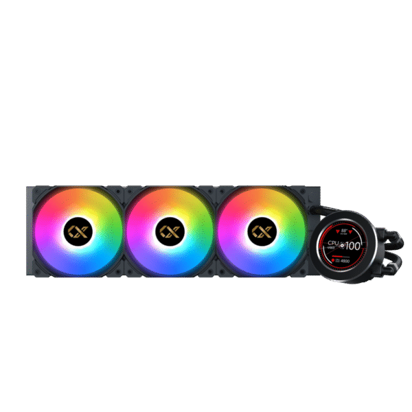 Xigmatek FROZR-O II 360 AIO Liquid Cooler, Black, LCD Pump Head, 3 X X22A PWM ARGB Fan, Galaxy II Fan Control Box & Remote - Image 2