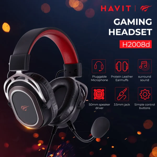 havit Gaming Headset with Microphone, Black and Red. 50mm Speaker, Connector 3, 5mm, Compatible with PS4 - Image 10