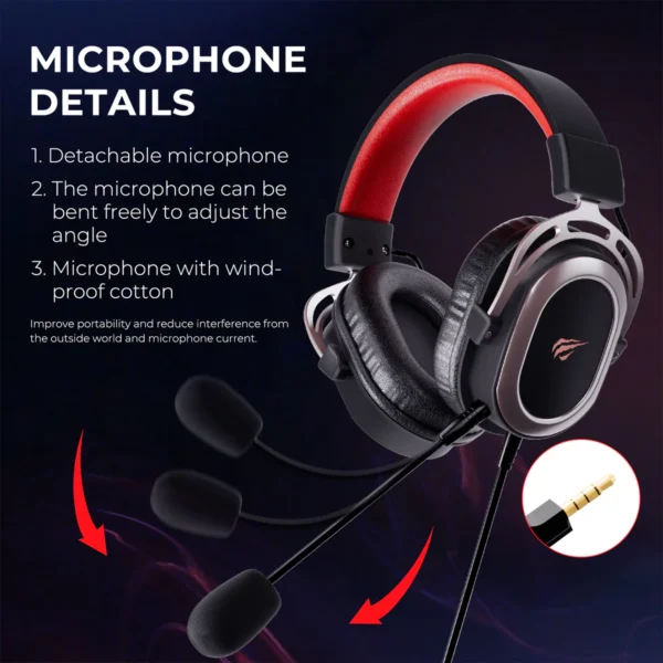 havit Gaming Headset with Microphone, Black and Red. 50mm Speaker, Connector 3, 5mm, Compatible with PS4 - Image 8