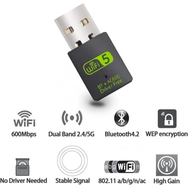 USB2.0 WIFI + BLUETOOTH ADAPTOR HAYSENSER MC-600BT - Image 2