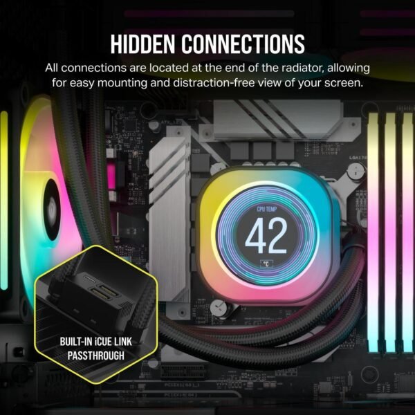 CORSAIR iCUE Link H100i RGB Liquid CPU Cooler - 240mm AIO - QX120 RGB Fans - Fits Intel® LGA 1700, AMD® AM5 - iCUE Link System Hub Included - Image 8