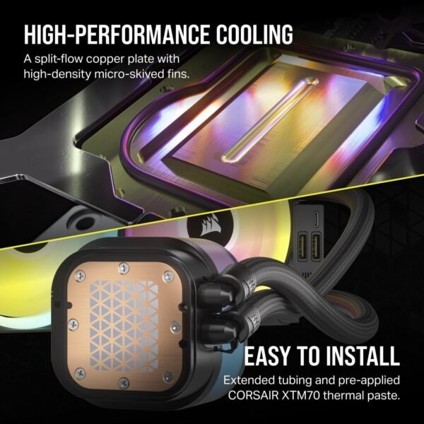CORSAIR iCUE Link H100i RGB Liquid CPU Cooler - 240mm AIO - QX120 RGB Fans - Fits Intel® LGA 1700, AMD® AM5 - iCUE Link System Hub Included - Image 5