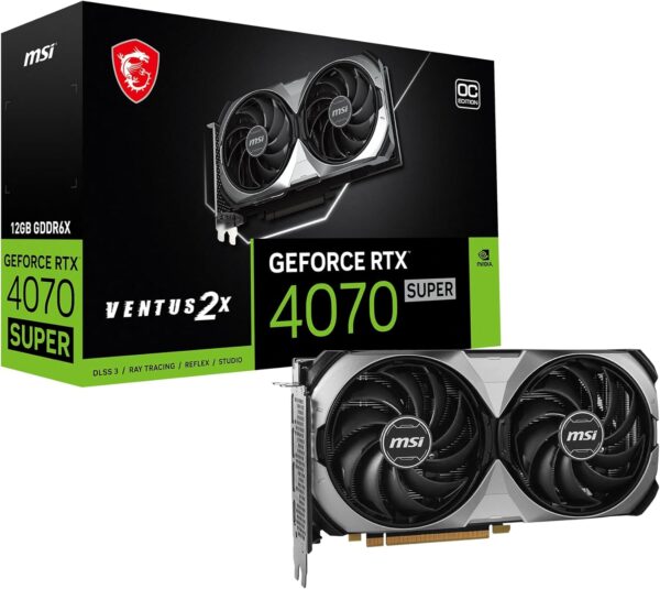 MSI Gaming RTX 4070 Super 12G Ventus 2X OC Graphics Card (NVIDIA RTX 4070 Super, 192-Bit, Boost Clock: 2520 MHz, 12GB GDRR6X 21 Gbps, HDMI/DP, Ada Lovelace Architecture)