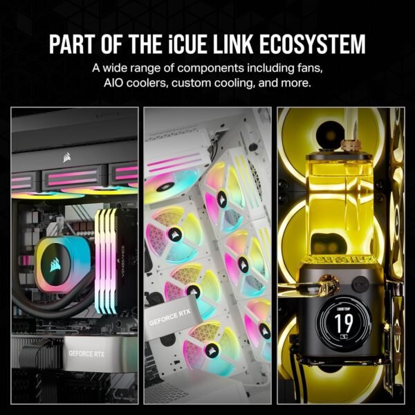CORSAIR iCUE Link H100i RGB Liquid CPU Cooler - 240mm AIO - QX120 RGB Fans - Fits Intel® LGA 1700, AMD® AM5 - iCUE Link System Hub Included - Image 2