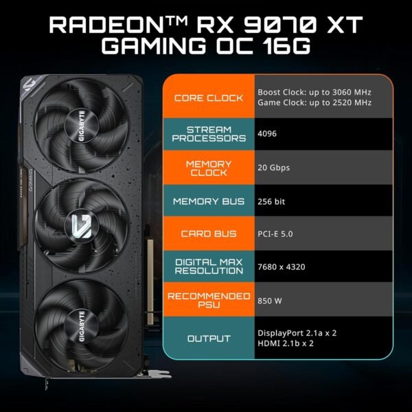 GIGABYTE Radeon RX 9070 XT Gaming OC 16G Graphics Card - Image 3