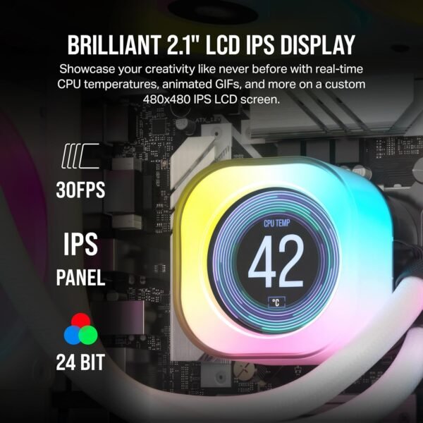 CORSAIR iCUE Link H150i LCD Liquid CPU Cooler - 360mm AIO - QX120 RGB Fans - 2.1” IPS LCD Screen - Fits Intel LGA 1700, AMD AM5 - iCUE Link System Hub Included - White - Image 5
