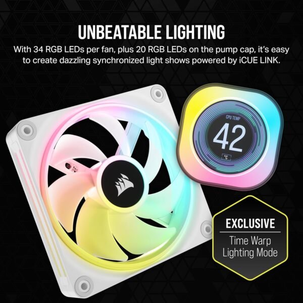 CORSAIR iCUE Link H150i LCD Liquid CPU Cooler - 360mm AIO - QX120 RGB Fans - 2.1” IPS LCD Screen - Fits Intel LGA 1700, AMD AM5 - iCUE Link System Hub Included - White - Image 8