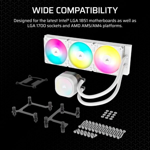 CORSAIR Nautilus 360 RS ARGB Liquid CPU Cooler – 360mm AIO – Low-Noise – Direct Motherboard Connection – Daisy-Chain – Intel LGA 1851/1700, AMD AM5/AM4 – 3X RS120 ARGB Fans Included – White - Image 3