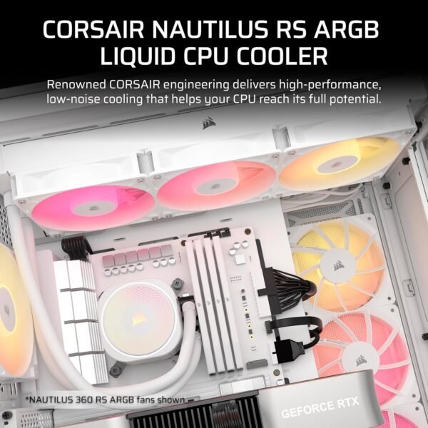 CORSAIR Nautilus 240 RS ARGB Liquid CPU Cooler – 240mm AIO – Low-Noise – Direct Motherboard Connection – Daisy-Chain – Intel LGA 1851/1700, AMD AM5/AM4 – 2X RS120 ARGB Fans Included – White - Image 8
