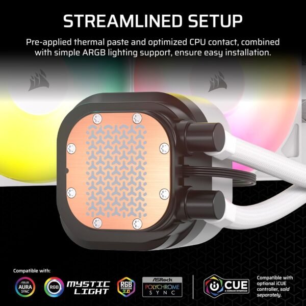 CORSAIR Nautilus 360 RS ARGB Liquid CPU Cooler – 360mm AIO – Low-Noise – Direct Motherboard Connection – Daisy-Chain – Intel LGA 1851/1700, AMD AM5/AM4 – 3X RS120 ARGB Fans Included – White - Image 7