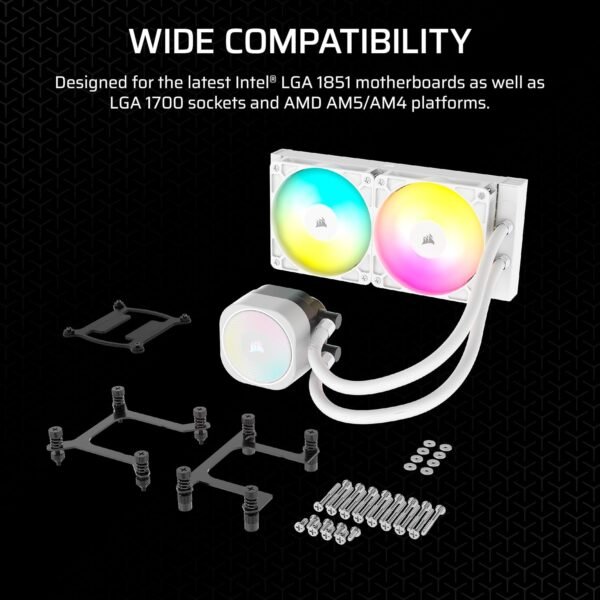 CORSAIR Nautilus 240 RS ARGB Liquid CPU Cooler – 240mm AIO – Low-Noise – Direct Motherboard Connection – Daisy-Chain – Intel LGA 1851/1700, AMD AM5/AM4 – 2X RS120 ARGB Fans Included – White - Image 3