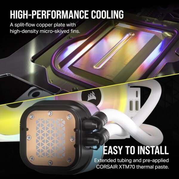 CORSAIR iCUE Link H150i LCD Liquid CPU Cooler - 360mm AIO - QX120 RGB Fans - 2.1” IPS LCD Screen - Fits Intel LGA 1700, AMD AM5 - iCUE Link System Hub Included - White - Image 2